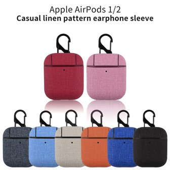 AirPods 1/2 hoesje - Hard Case - Lichtblauw - Linnen patroon