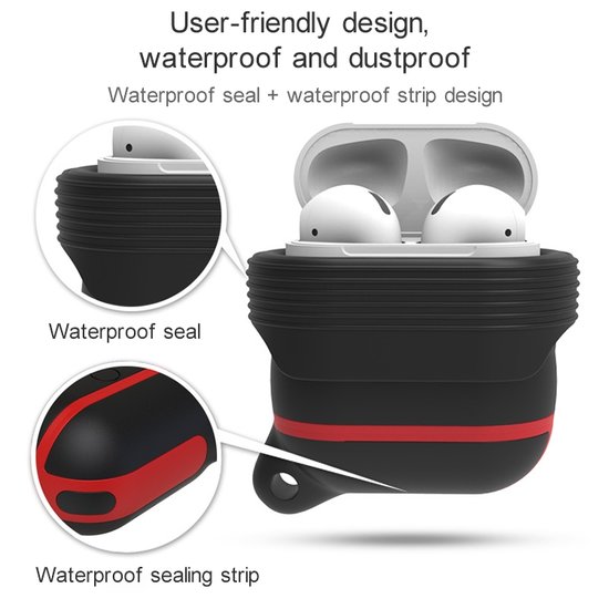 AirPods 1/2 hoesje siliconen waterproof series - soft case - wit + rood