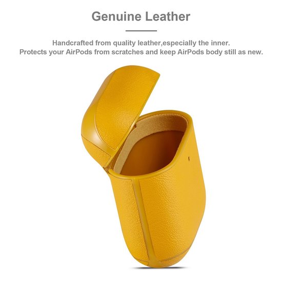 AirPods 1/2 hoesje Genuine Leather Series - hard case - geel