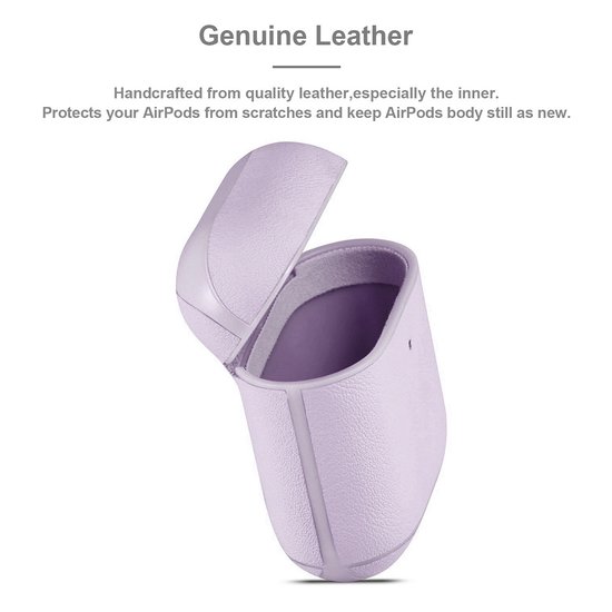 AirPods 1/2 hoesje Genuine Leather Series - hard case - licht paars