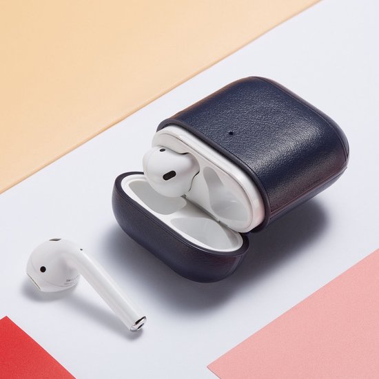 AirPods 1/2 hoesje Genuine Leather Series - hard case - donker blauw