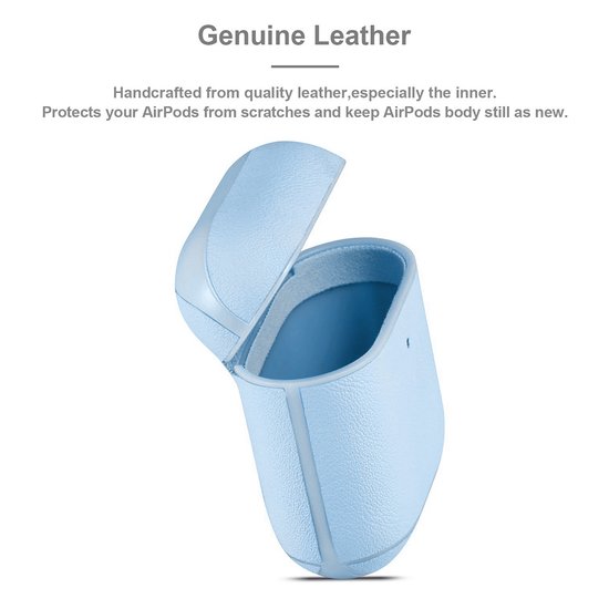 AirPods 1/2 hoesje Genuine Leather Series - hard case - licht blauw