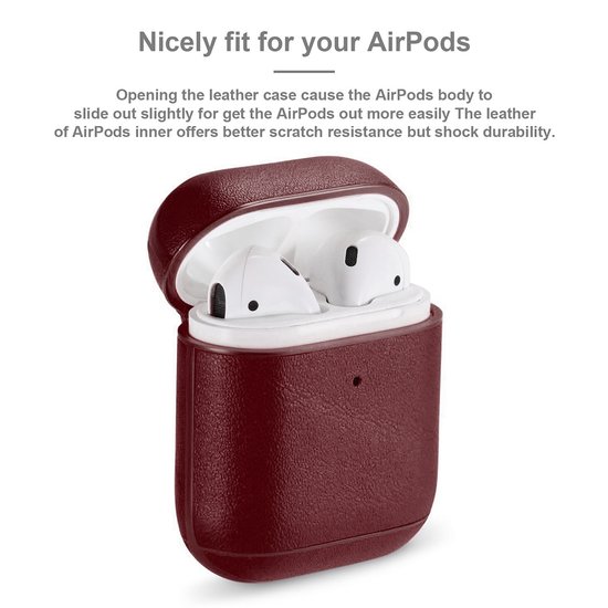 AirPods 1/2 hoesje Genuine Leather Series - hard case - Wijn rood