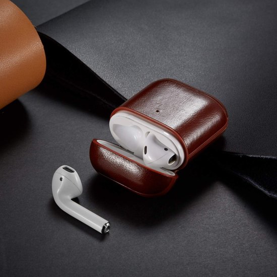 AirPods 1/2 hoesje Genuine Leather Series - hard case - donker bruin
