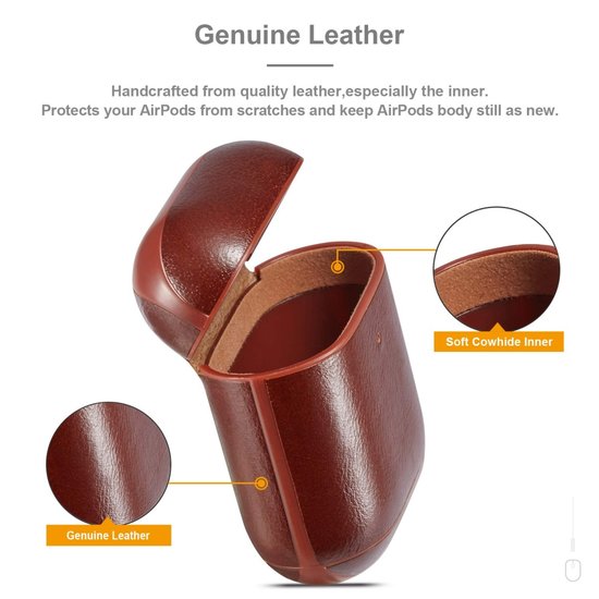 AirPods 1/2 hoesje Genuine Leather Series - hard case - donker bruin