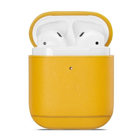 AirPods 1/2 hoesje Genuine Leather Series - hard case - geel