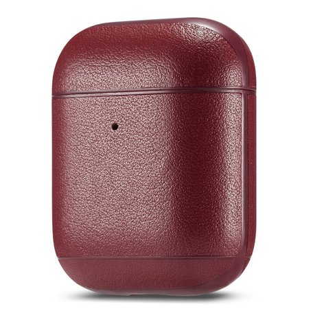 AirPods 1/2 hoesje Genuine Leather Series - hard case - Wijn rood