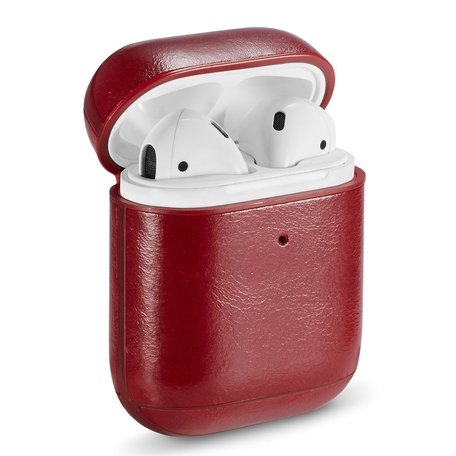 AirPods 1/2 hoesje Genuine Leather Series - hard case - rood
