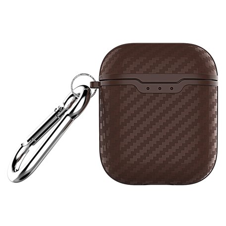 AirPods carbon fiber hoesje voor AirPods 1/2 - Coffee + handige clip