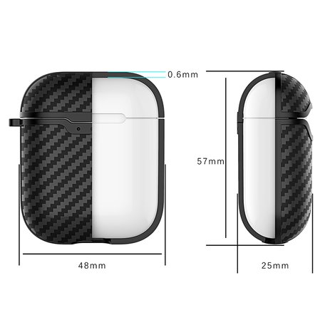 AirPods carbon fiber hoesje voor AirPods 1/2 - Coffee + handige clip