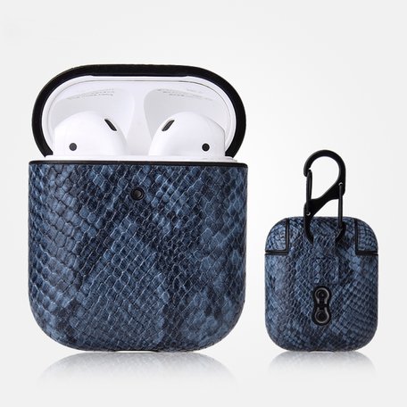 AirPods 1/2 hoesje PU Leer Slangenleer - Blauw