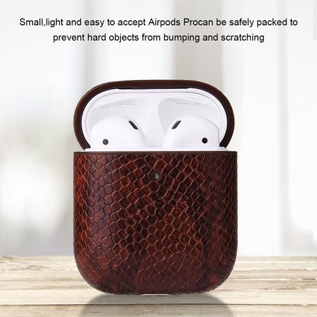 AirPods 1/2 hoesje PU Leer Slangenleer - Bruin