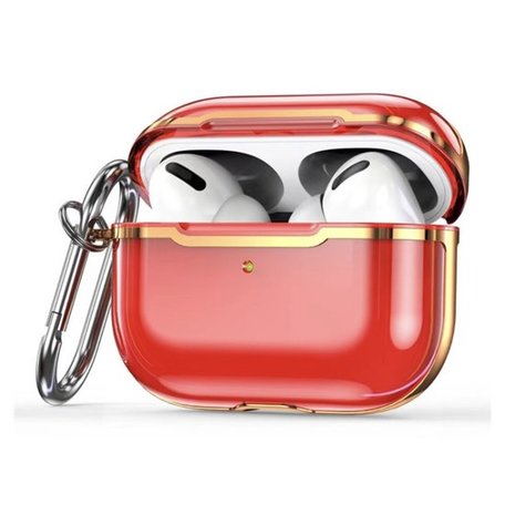 AirPods Pro / AirPods Pro 2 hoesje - TPU - Split series - Rood + Goud (transparant)